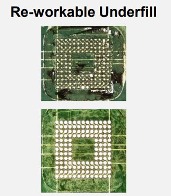 Reworkable underfill examples